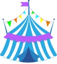 Brightly colored circus tent on a white background.